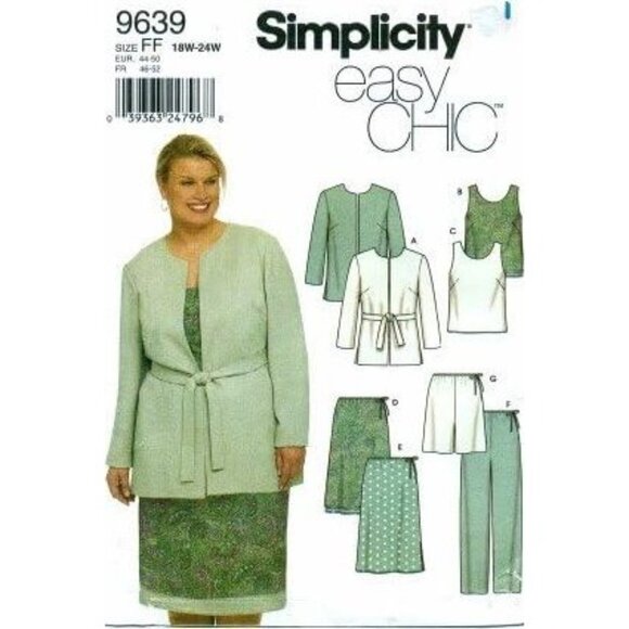Simplicity Sewing Pattern 9639 Women's Jacket Top Skirt Pants Shorts Size18W-24W - Picture 1 of 2
